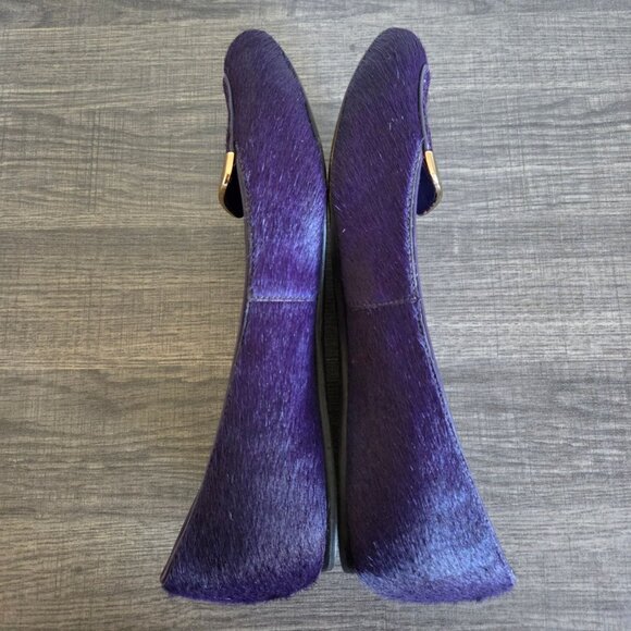 Tory Burch Jessa Purple Calf Hair Flats Slip-On Loafers Size 8.5 Gold Hardware - Picture 8 of 12